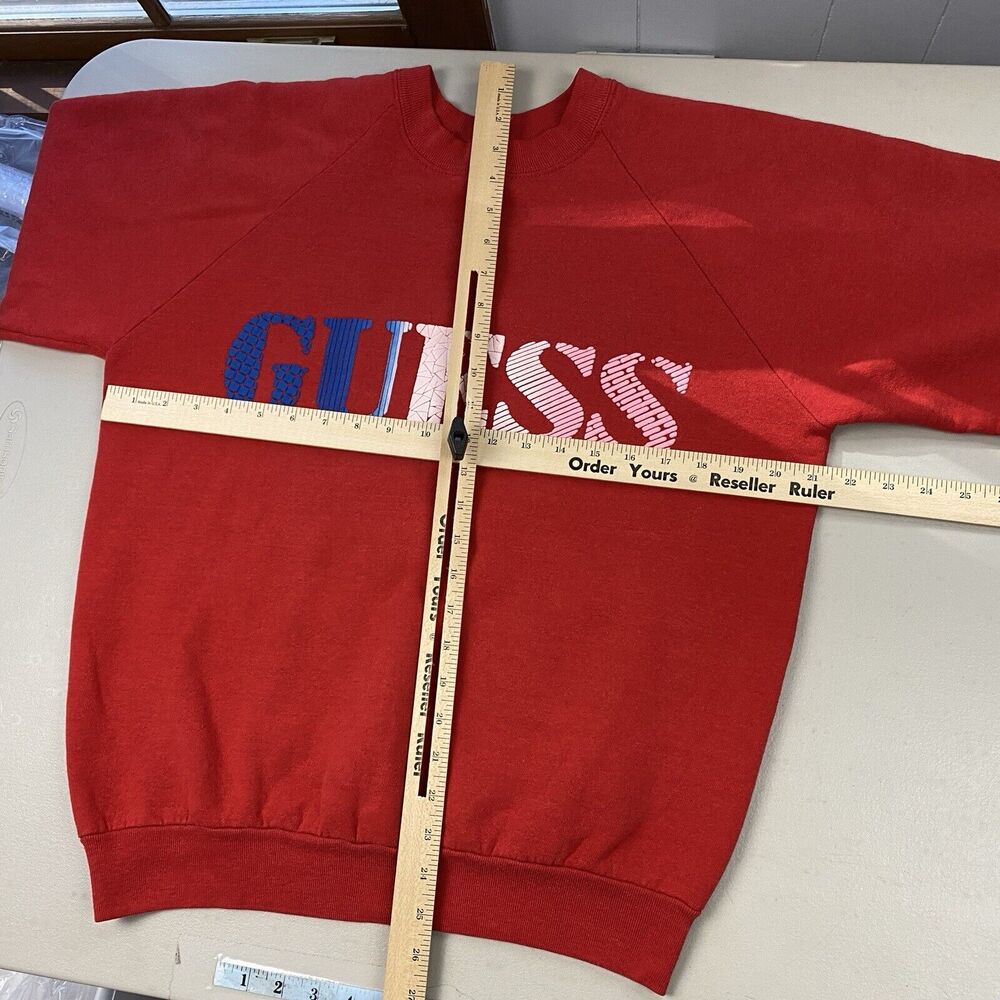 Vintage Guess Sweatshirt Mens Large Puff Paint Spellout Logo Red 80s 90s USA - Picture 7 of 11